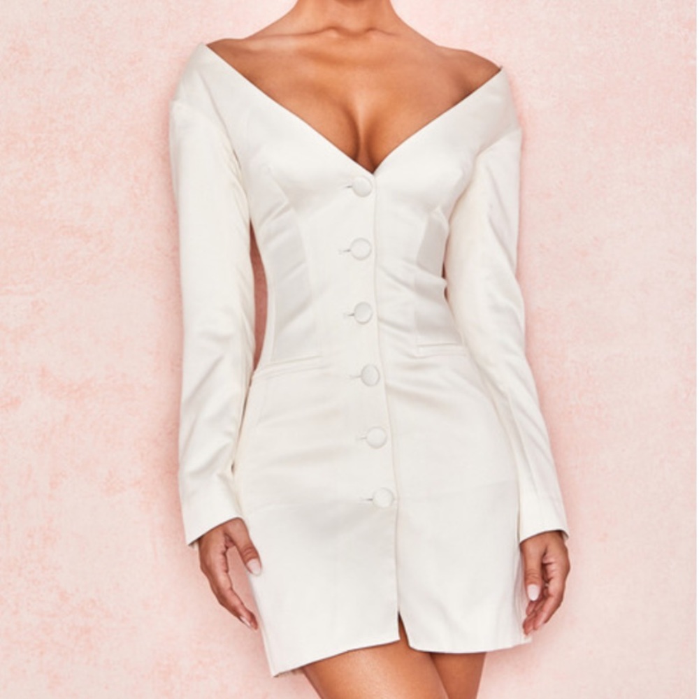 House of CB Ivory Satin Tux Dress
